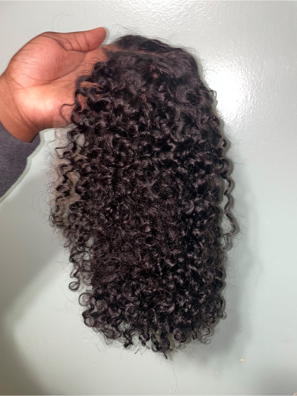 100% human hair curly lace front wig . 14 in , 250 density ,